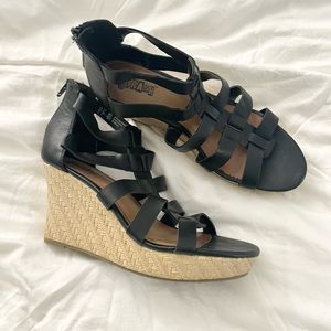Black Leather Wedge Sandals